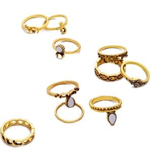 Gold Antique Geometric Carved Rings